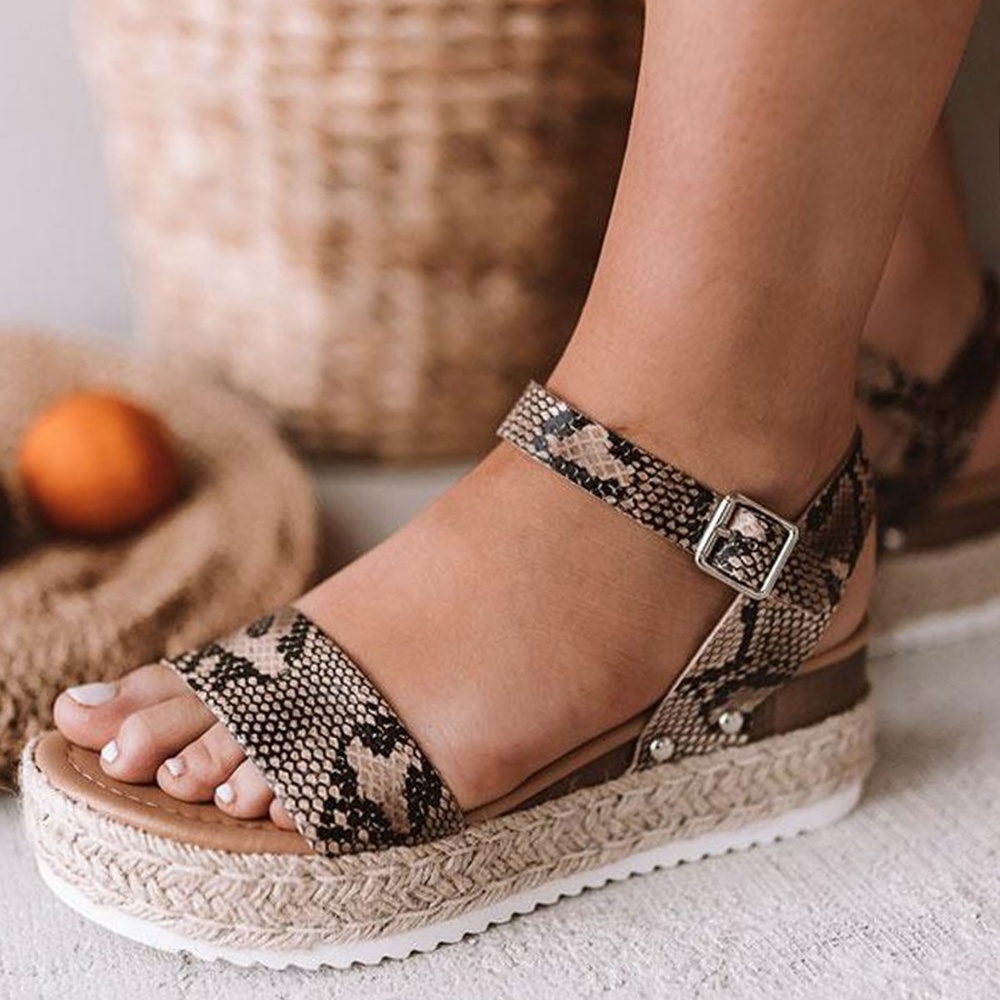 NEW🔥 Snake Espadrille Platform Wedge Heel Sandals - Picture 2 of 6